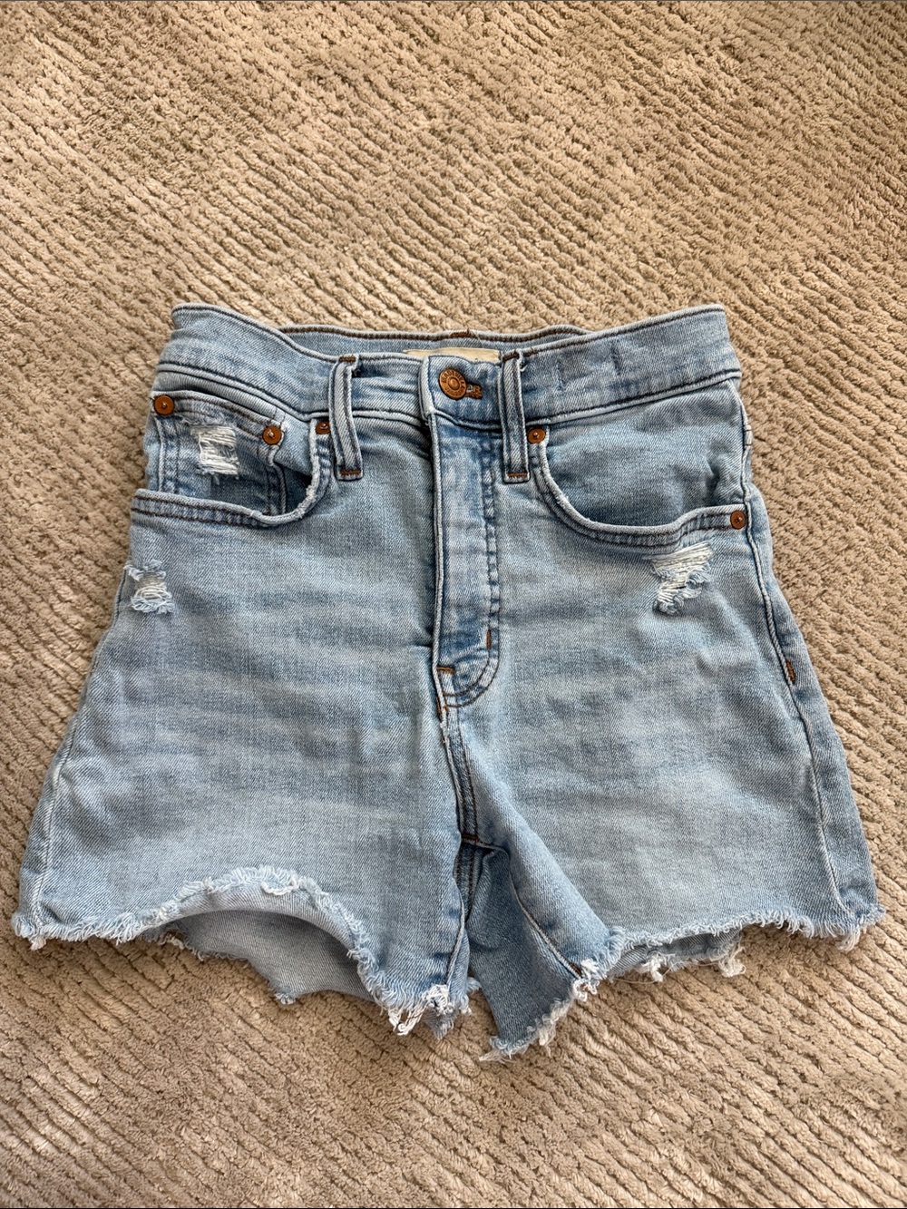 Madewell Light Wash High-Rise Distressed Denim Shorts